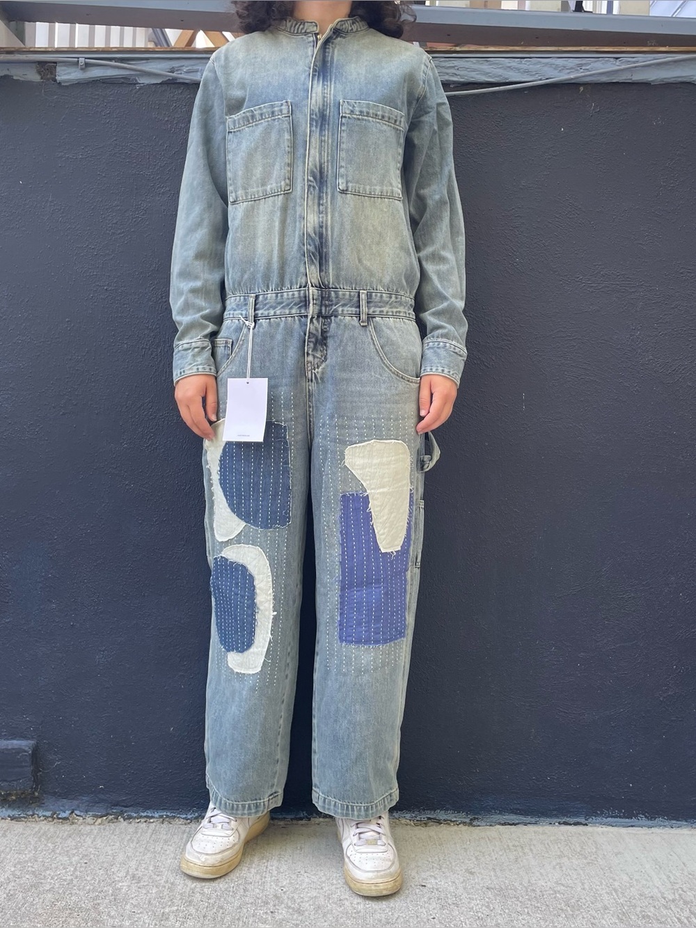 New with tags Sandrine Rose x Free People denim patchwork coveralls size medium